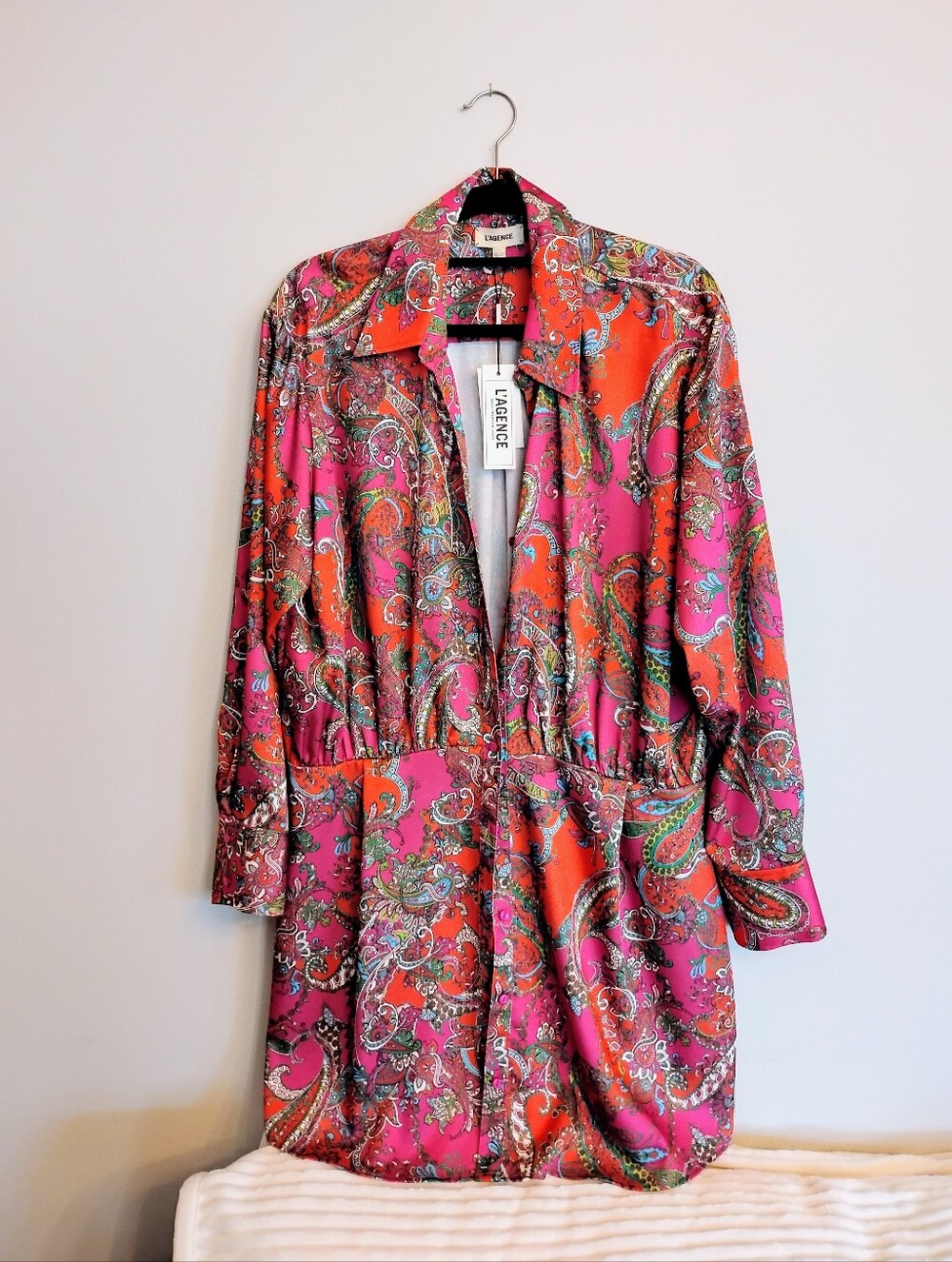Brand New L'Agence Shirt-Dress Paisley - Pink Orange Multi Colour